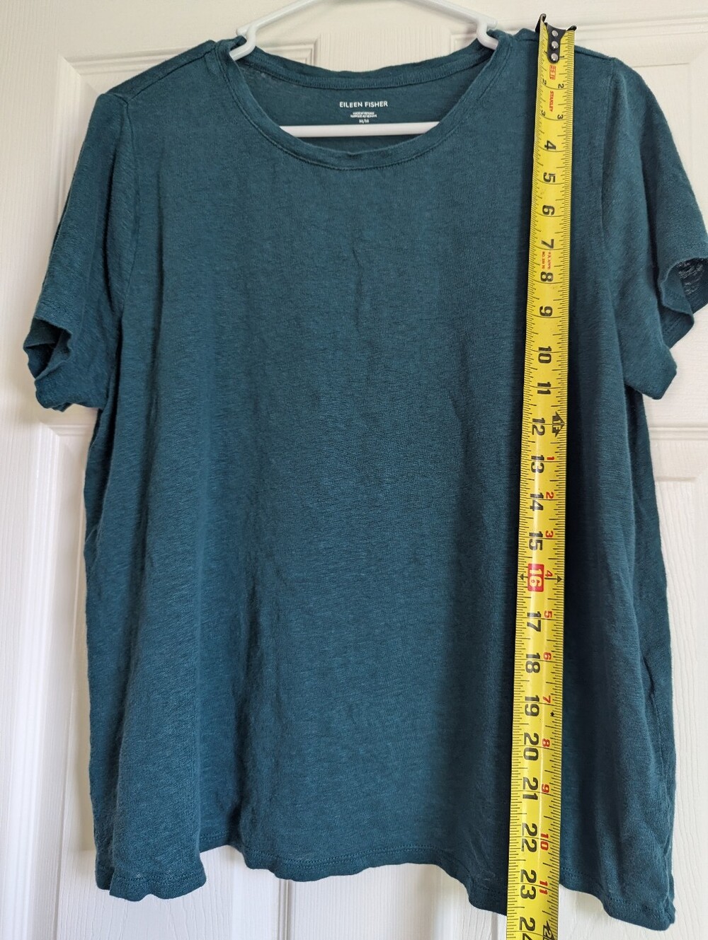 Eileen Fisher Organic Linen Jersey Crew Neck Tee  Teal - Picture 4 of 5